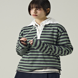 COLLAR STRIPE TOP [CHARCOAL]