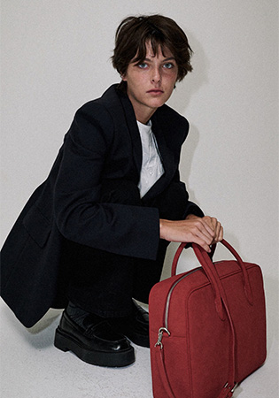 Big square bento bag Suede Brick red