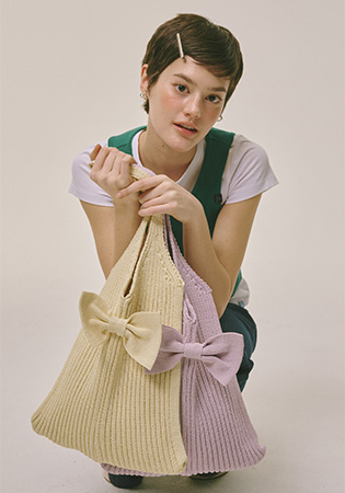 Ribbon Knit Shoulder Bag Butter Beige