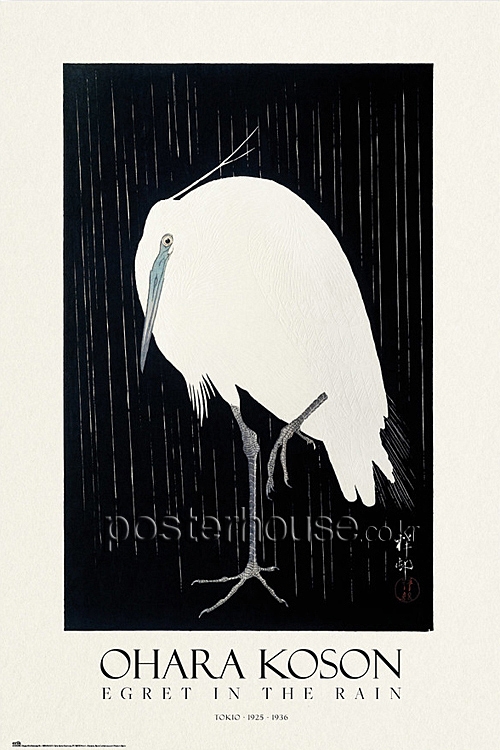 오하라 코손 / Ohara Koson: Egret In The Rain