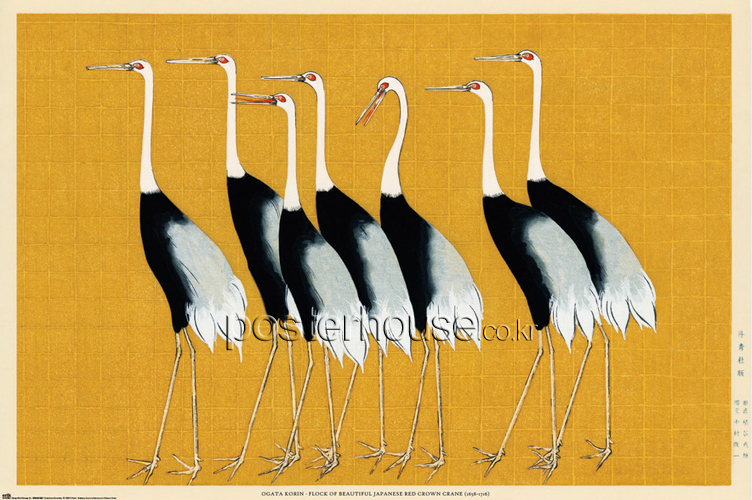 오가타 고린 / Ogata Korin: Flock Of Beautiful Japanese Red Crown Crane
