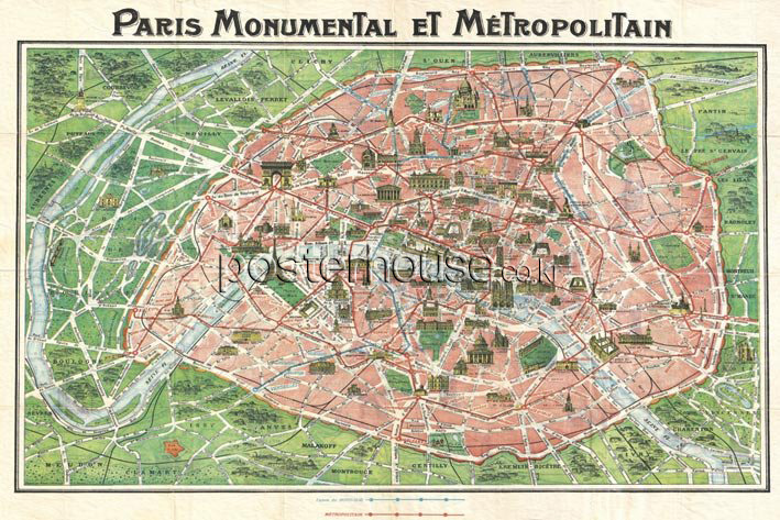 Art Nouveau Paris Map 1920