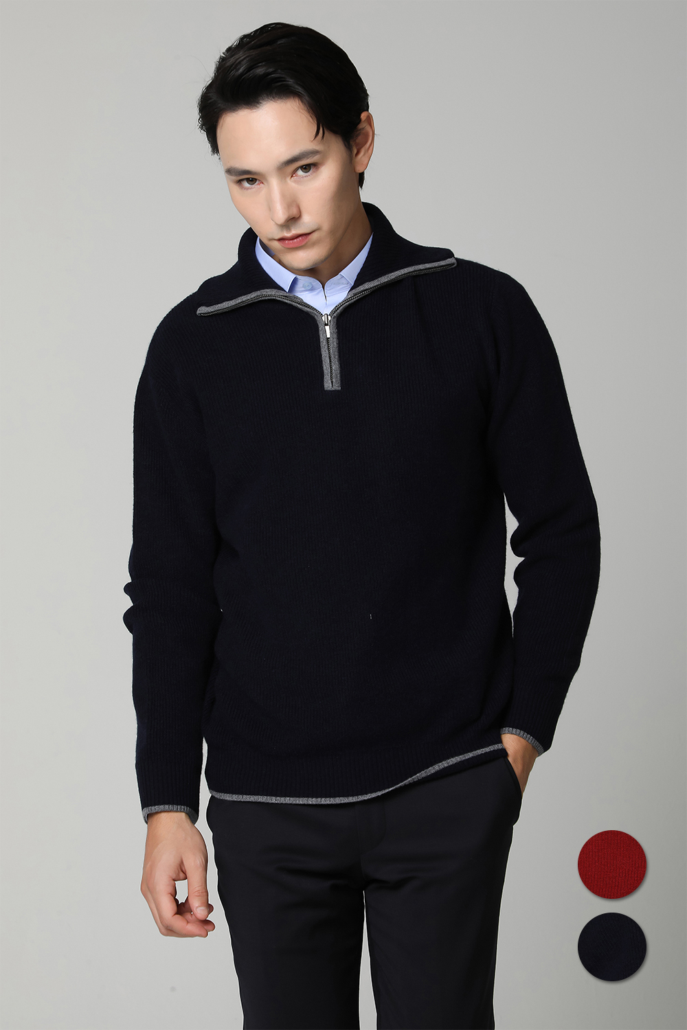 [공식몰] 울캐시 빅카라 반집업 풀오버 네이비