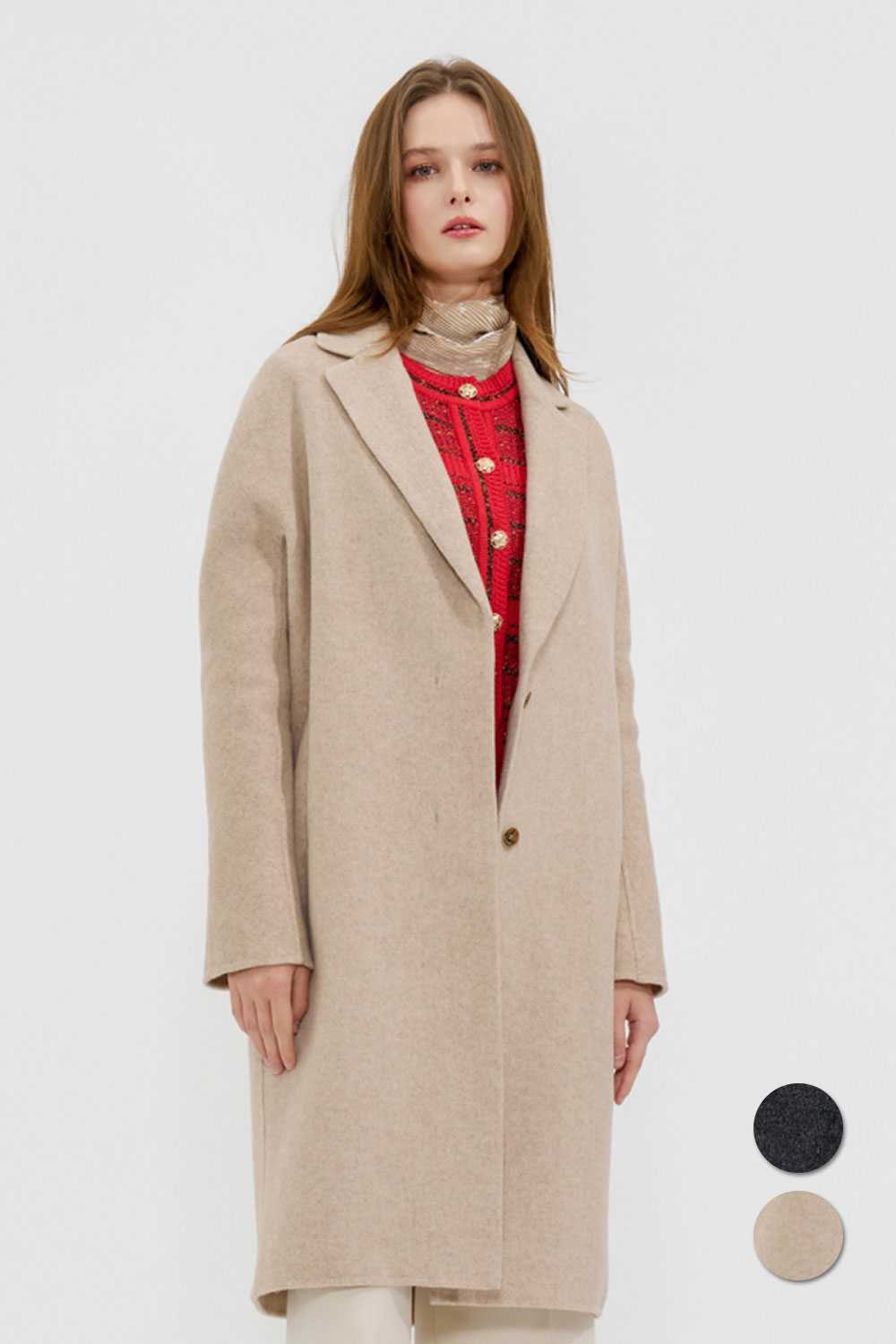 [공식몰] 히든 버튼 싱글 롱 코트 베이지