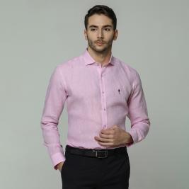 [공식스토어] 린넨 솔리드 와이드카라 슬림핏 셔츠 핑크 YJ3SUS541PI