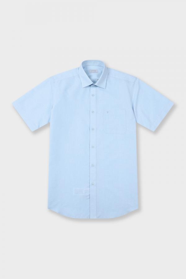[공식스토어] 카치온 배색 코튼폴리 솔리드 일반핏 셔츠 블루 YJ4MBR206BL