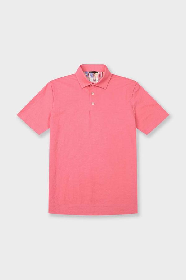[공식스토어] 배색 프린트 가먼트 다잉 피케 반팔 티셔츠 핑크 티셔츠 YJ4MTS459PI