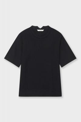 니트 배색 라운드 티셔츠 블랙 CN4MBL304BK