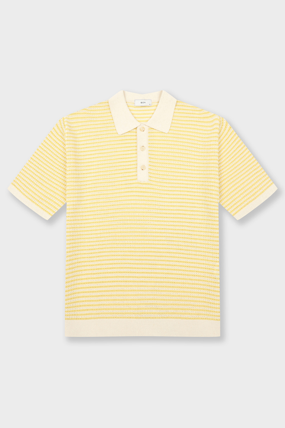 [본] 린넨 스트라이프 티에리 카라 반팔니트 옐로우