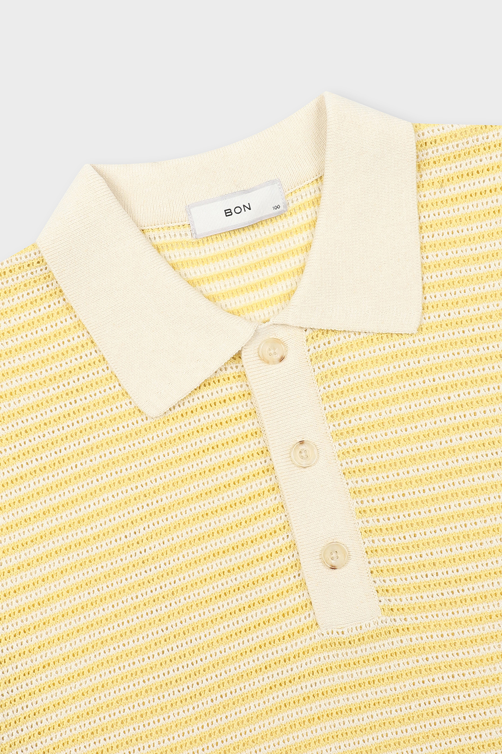 [본] 린넨 스트라이프 티에리 카라 반팔니트 옐로우
