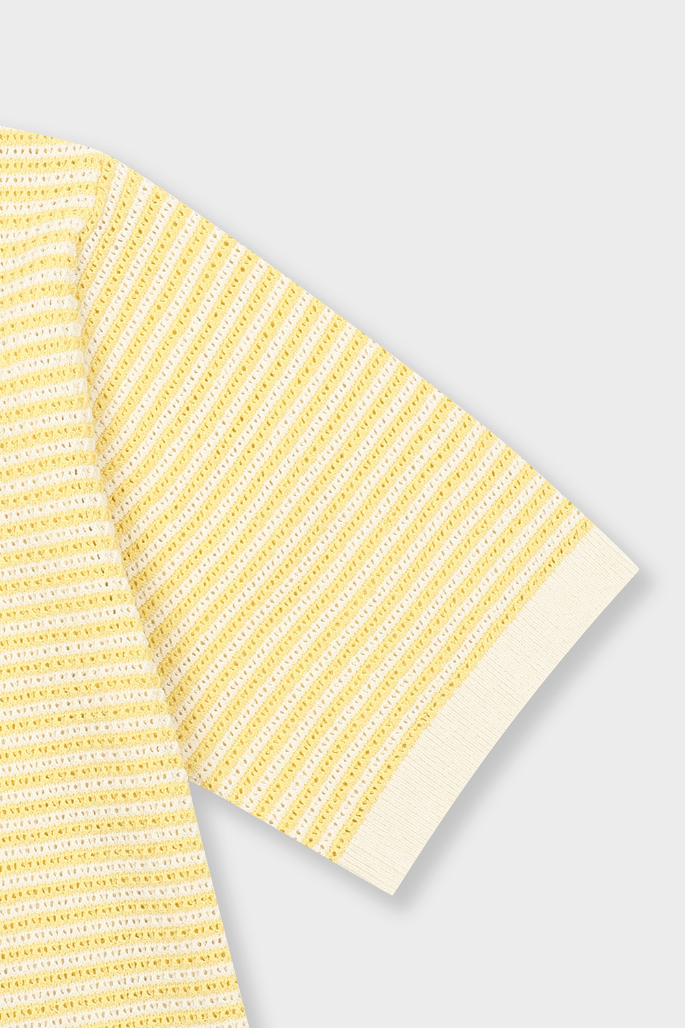 [본] 린넨 스트라이프 티에리 카라 반팔니트 옐로우