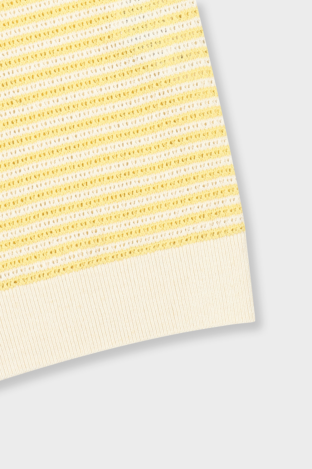 [본] 린넨 스트라이프 티에리 카라 반팔니트 옐로우