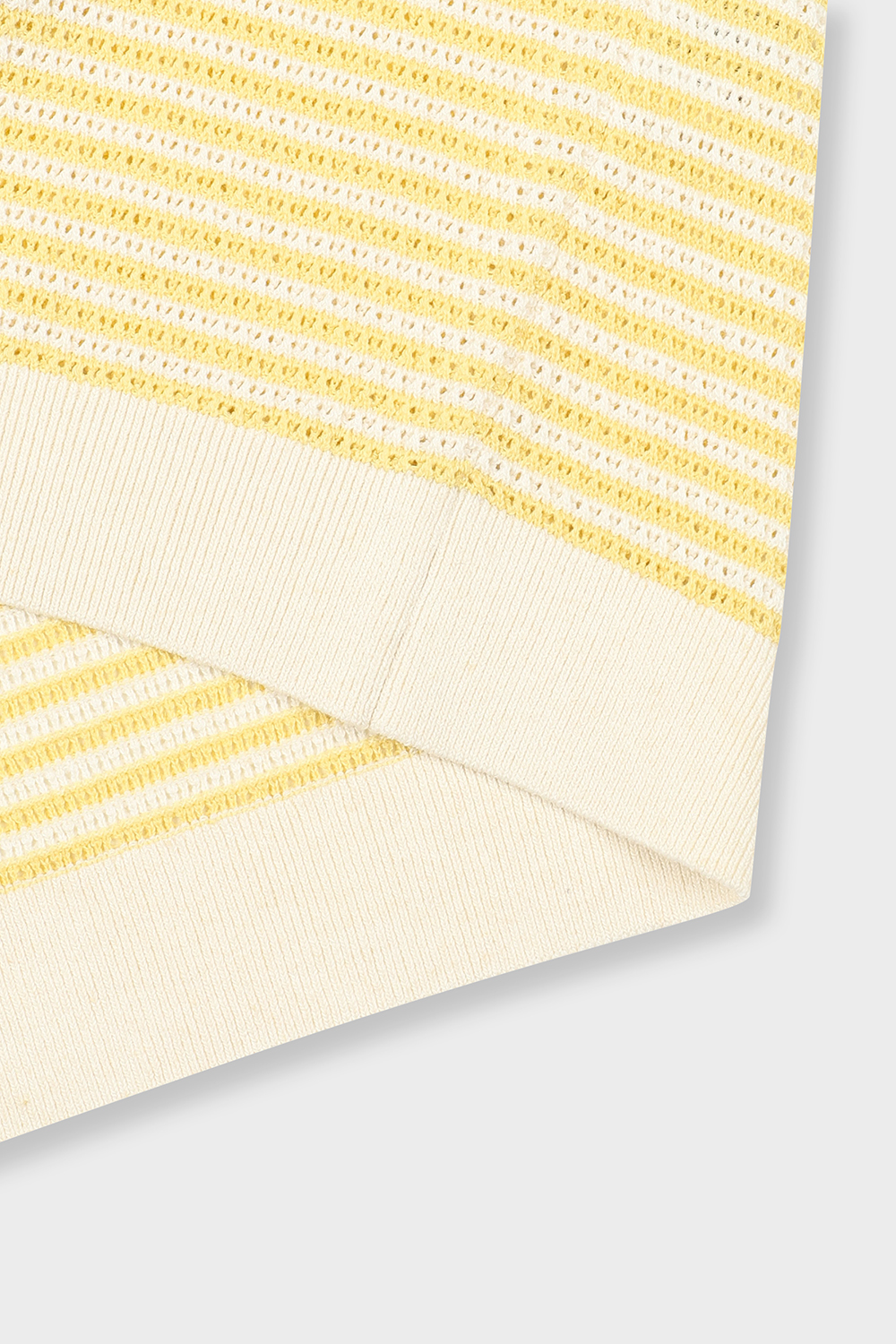 [본] 린넨 스트라이프 티에리 카라 반팔니트 옐로우