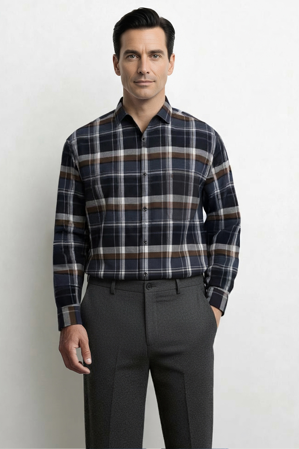 [공식몰] 체크 패턴 일반핏 셔츠 블랙