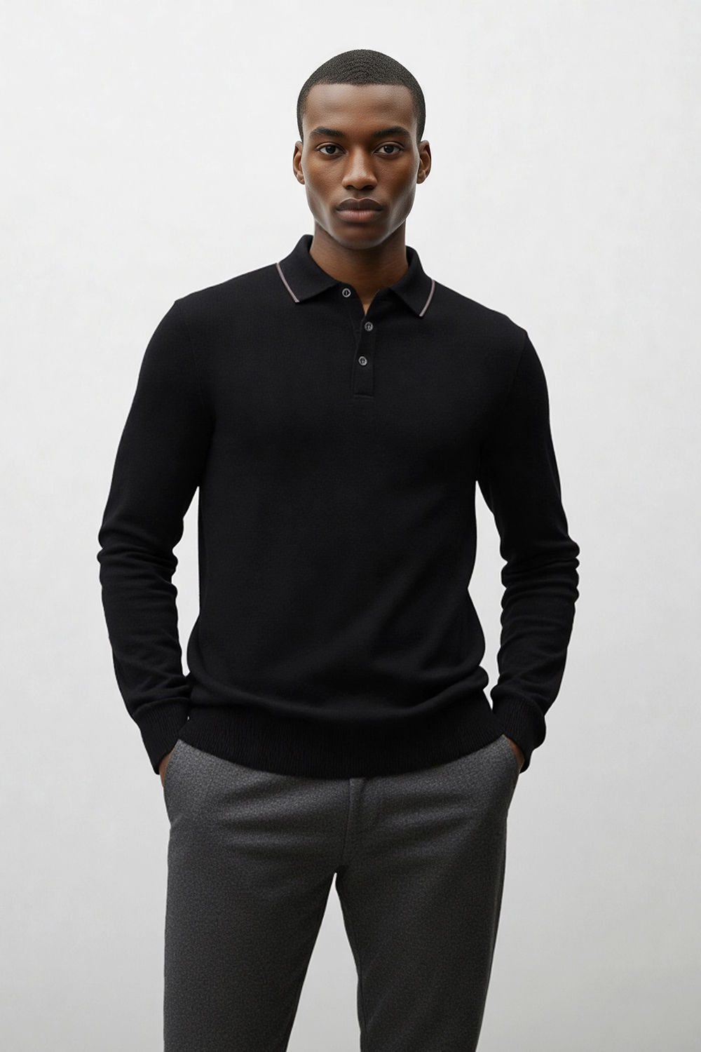 [공식몰] 카라 니트 폴로 카라넥 블랙