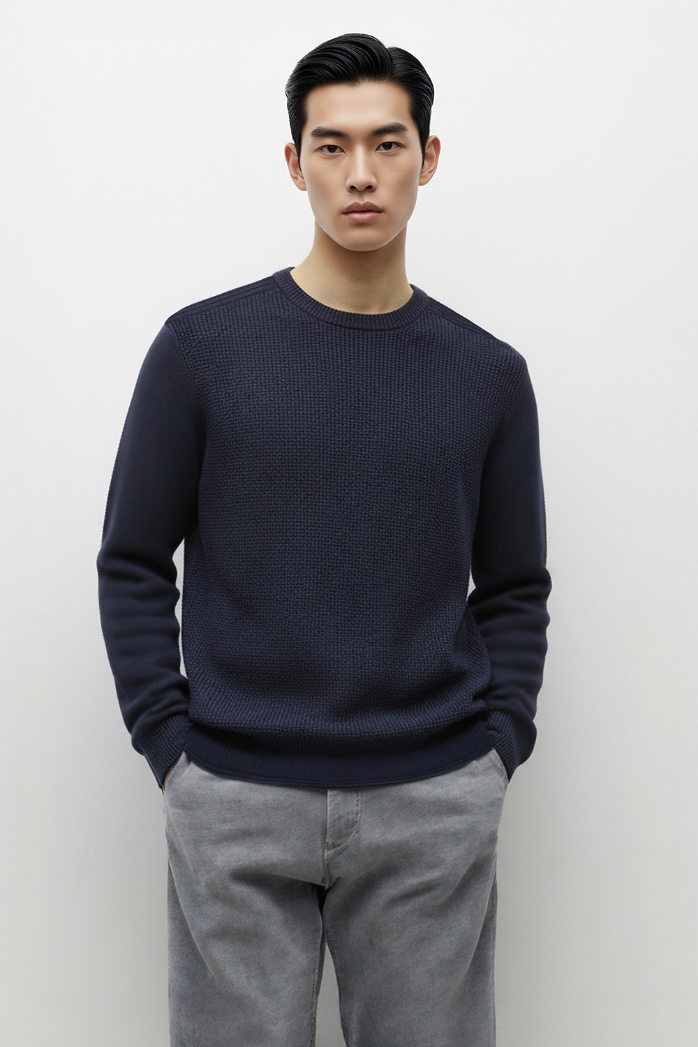 [공식몰] 크루넥 기본 니트 네이비