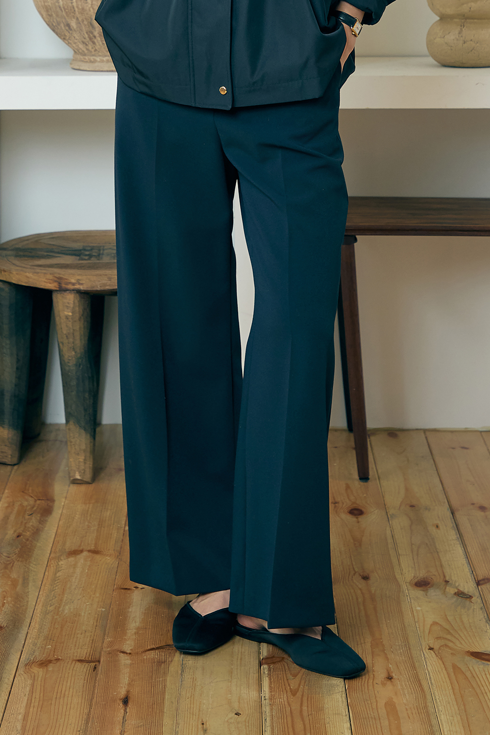 [캐리스노트] 세미 와이드 팬츠 블랙