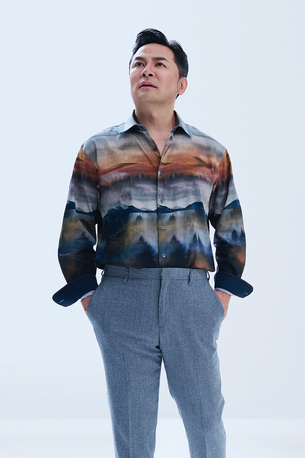 [선물포장][예작] 면 100% 슬림핏 아트워크 셔츠 블랙