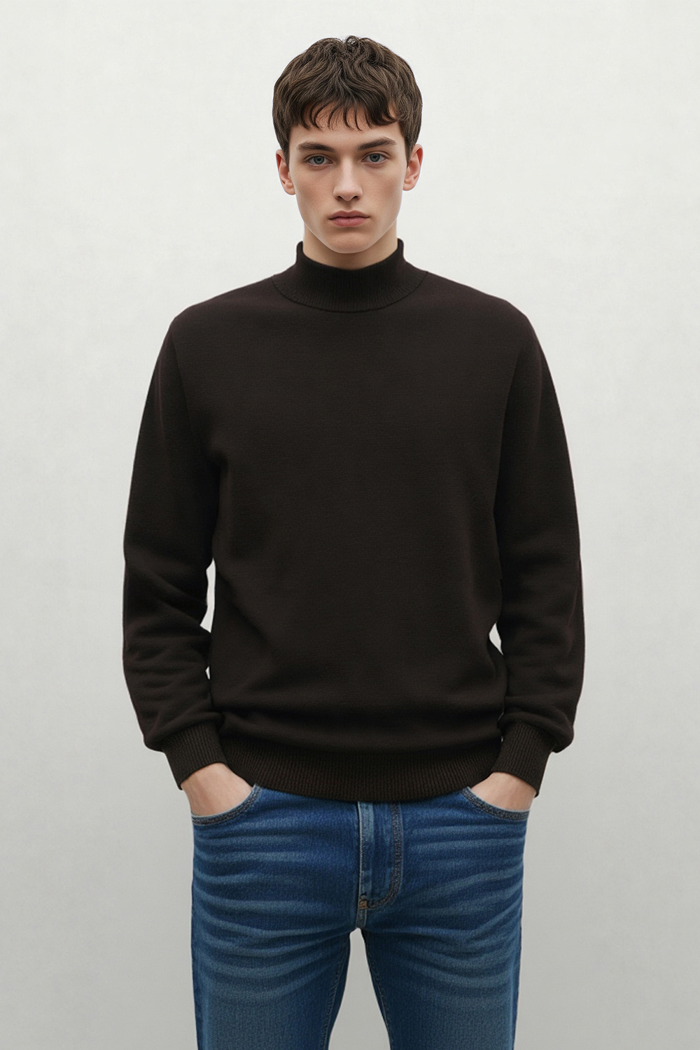 [공식몰] STANDARD 라운드 하프 터틀넥 브라운