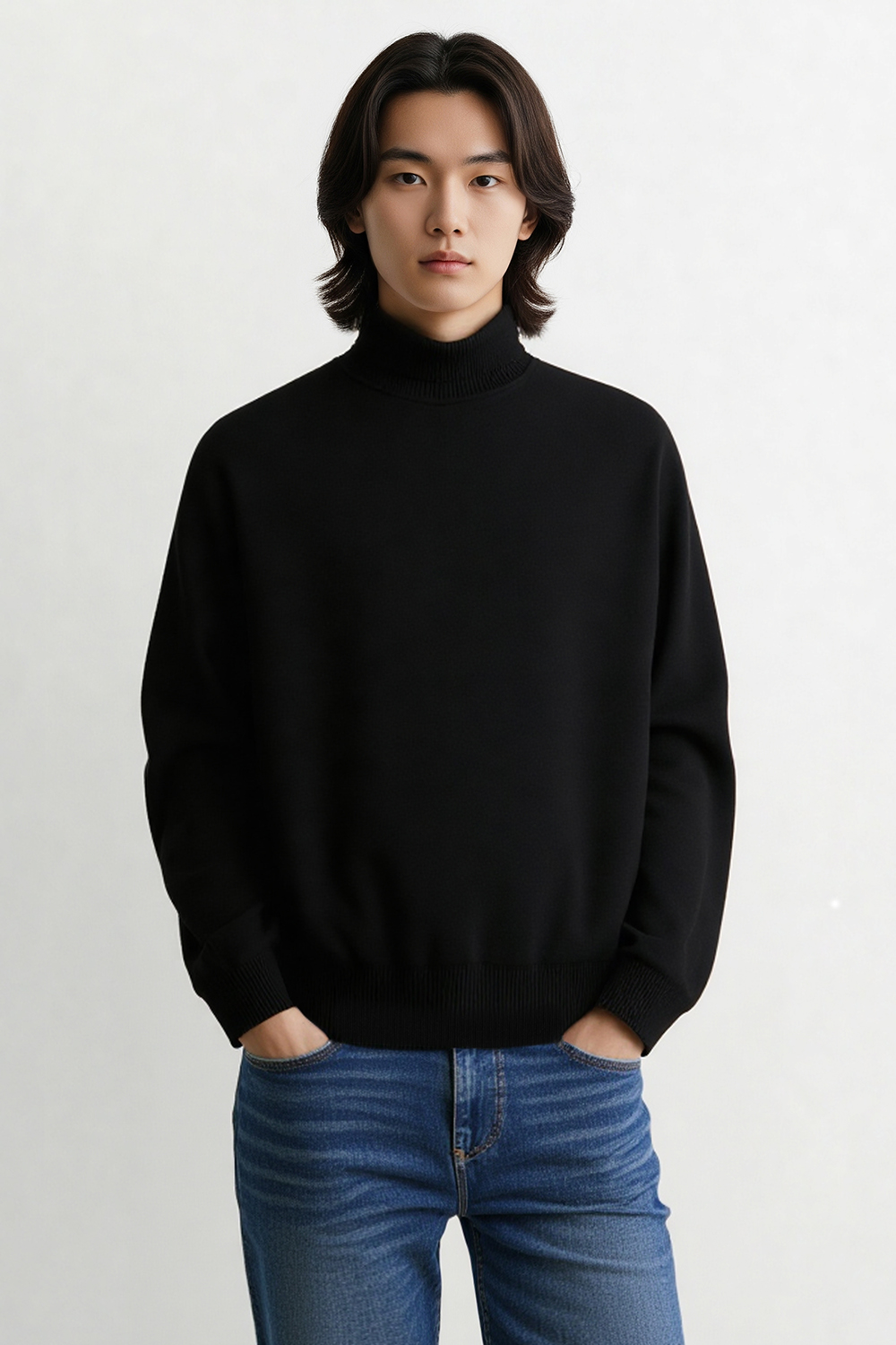 [공식몰] 캐시미어 혼방 롱 터틀넥 블랙