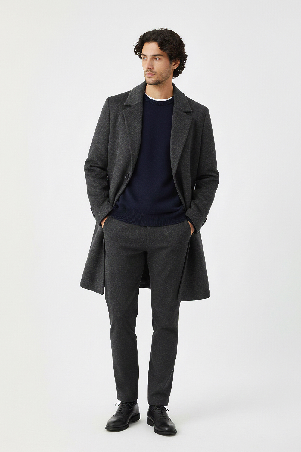 울 혼방 세미 오버핏 체스터필드 코트 그레이