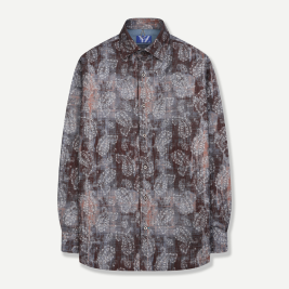 페이즐리 패턴 모 블렌드 프린트 셔츠 브라운 YJEWUA743BR