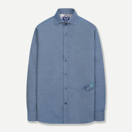 모 블렌드 자수포인트 옥스포드 프린트 셔츠 민트 YJEWUA745MI