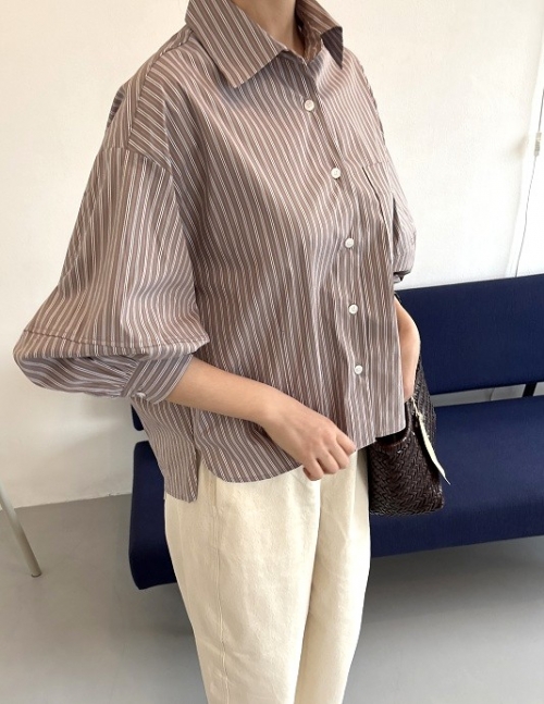 스트라이프 퍼프 셔츠(2color)