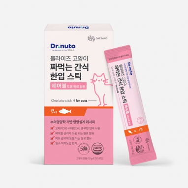 닥터뉴토 올라이즈 고양이 짜먹는 간식 한입 스틱 헤어볼 연어 20개입