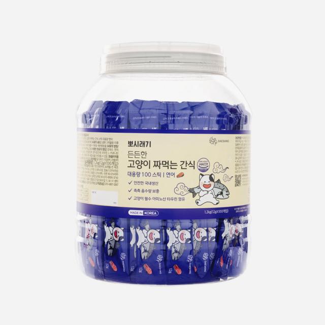 뽀시래기 든든한 고양이 짜먹는 간식 스틱 대용량 연어 100개입