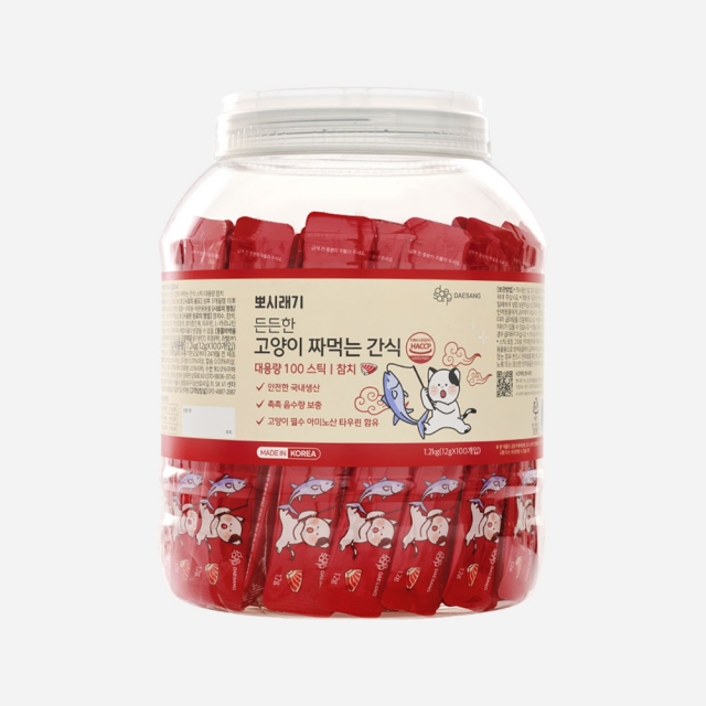 뽀시래기 든든한 고양이 짜먹는 간식 스틱 대용량 참치 100개입