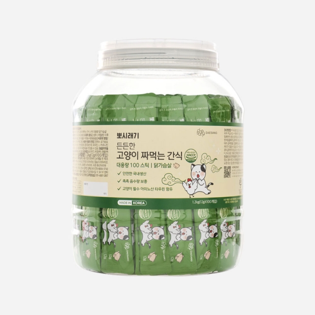 뽀시래기 든든한 고양이 짜먹는 간식 스틱 대용량 닭가슴살 100개입