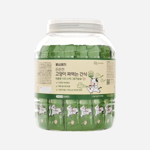 뽀시래기 든든한 고양이 짜먹는 간식 스틱 대용량 닭가슴살 100개입