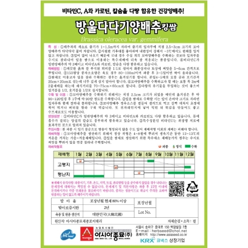 (아시아종묘/방울양배추종자씨앗) 방울다다기양배추 킹쌈(500립)