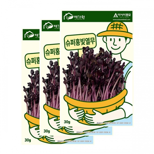 아시아종묘/새싹종자씨앗 슈퍼홍빛열무싹(30g,30gx3,1kg) 새싹채소