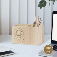 원목 연필꽂이 다용도 나무 펜꽂이 정리함 사각형 2칸/디자인 34종/이름 회사명 로고 레이져 인쇄 가능