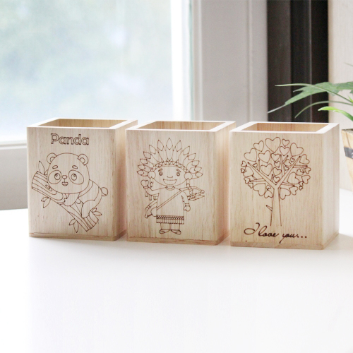 나무 연필꽂이 원목 펜꽂이 디자인 1칸(51종)/2칸(34종) 레이져 각인 인쇄 이름 회사명 로고