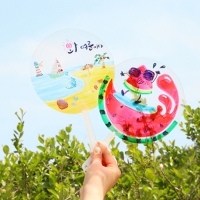 원형 손잡이 투명부채 2p 미술 그리기 꾸미기 부채그림 재료