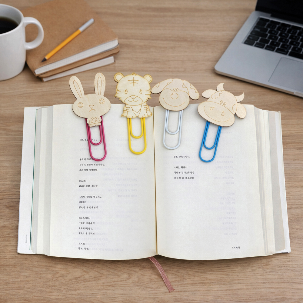 캐릭터 우드 대형클립 나무 책갈피 만들기/동물9종 북클립 책크립 북마크