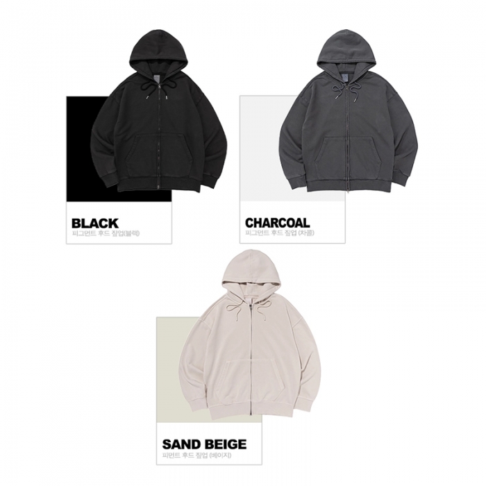 비캔버스 피그먼트 쭈리 오버핏 투웨이 후드집업