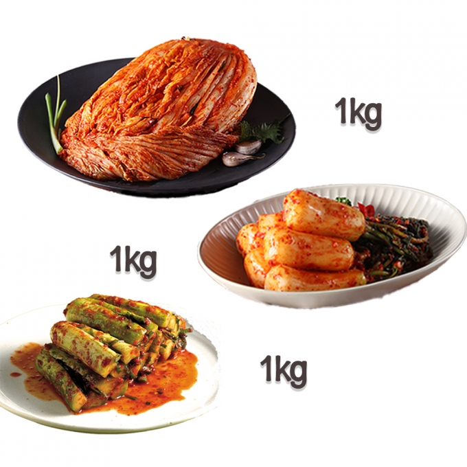 찬우물 신선김치세트 3kg (포기김치 1Kg + 총각김치 1kg + 오이소박이 1kg)