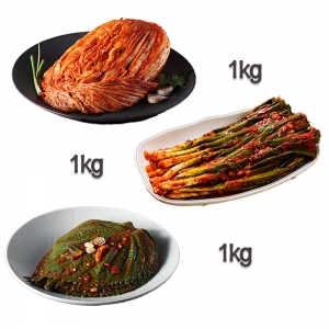 찬우물 신선김치세트 3kg (포기김치 1Kg + 파김치 1kg + 깻잎김치 1kg)