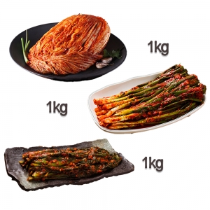 찬우물 신선김치세트 3kg (포기김치 1Kg + 파김치 1kg + 갓김치 1kg)