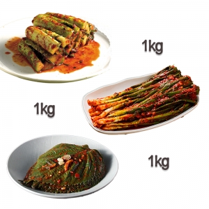 찬우물 신선김치세트 3kg (오이소박이 1Kg + 파김치 1kg + 깻잎김치 1kg)