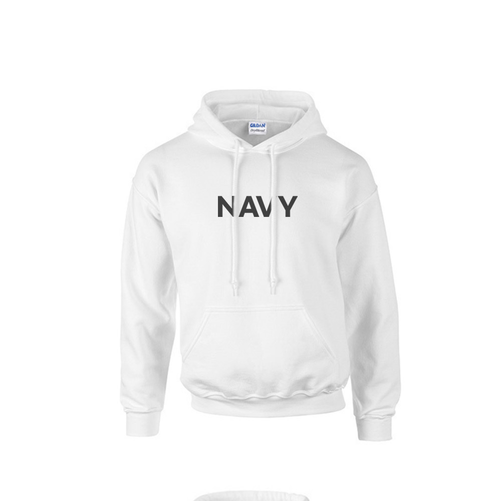 밀리터리 기모 화이트 후드티 NAVY