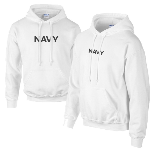 밀리터리 기모 화이트 후드티 NAVY