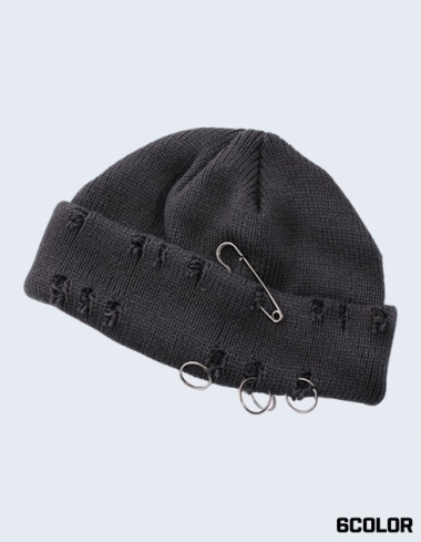 Ring Pin Grunge Short Beanie(6Color)