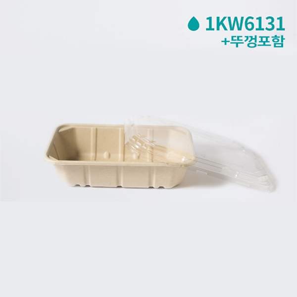 [사각호환S] 펄프 용기 1칸 1350ml 300개/ 1KW6131 + [사각호환S] PLA 뚜껑 300개/ 1KP1230