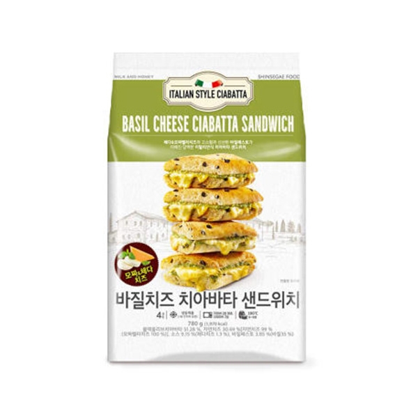 밀크앤허니 바질치즈치아바타샌드위치 (195g*4ea) x 2팩