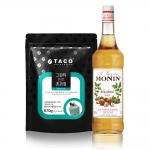 [MEGA SALE 헤이즐넛 그린티민트 초코칩 프라페] 타코 그린티 민트 초코칩 파우더 870g + 모닌 헤이즐넛 시럽 1000ml